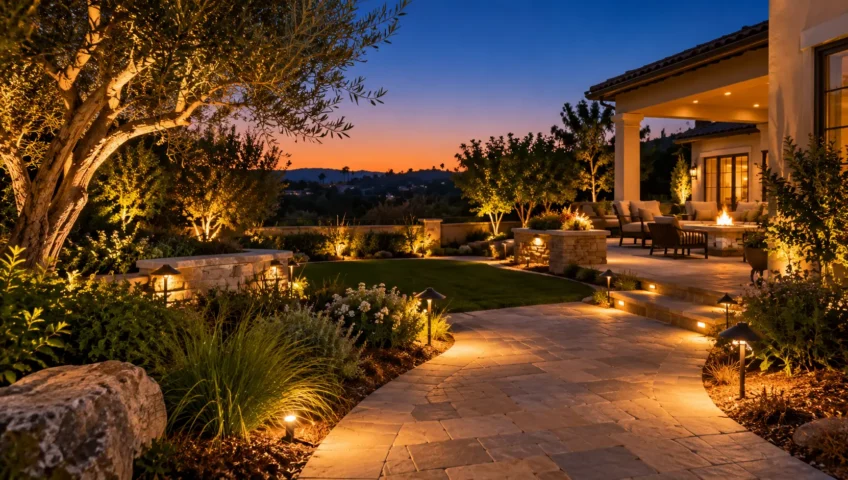Landscape lighting installation for Orange County home